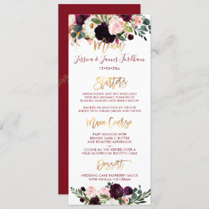 Boho Rustic Watercolor Flowers Gold Script Menu Invitation