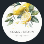 Boho Rustic Watercolor Yellow Lemon Garden Wedding Classic Round Sticker<br><div class="desc">Boho Watercolor Yellow Lemon Garden Theme Collection.- it's an elegant script watercolor Illustration of boho yellow lemon bunch perfect for your summer spring and country boho wedding & parties. It’s very easy to customize, with your personal details. If you need any other matching product or customization, kindly message via Zazzle....</div>