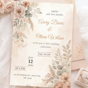 Boho Rustic Wedding Invitation   Dried Florals & E