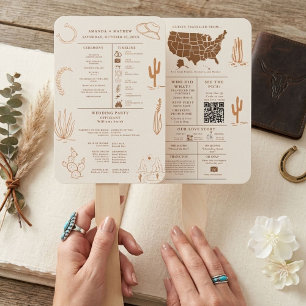 Boho Rustic Western Cowboy Wedding Info Graphic Hand Fan