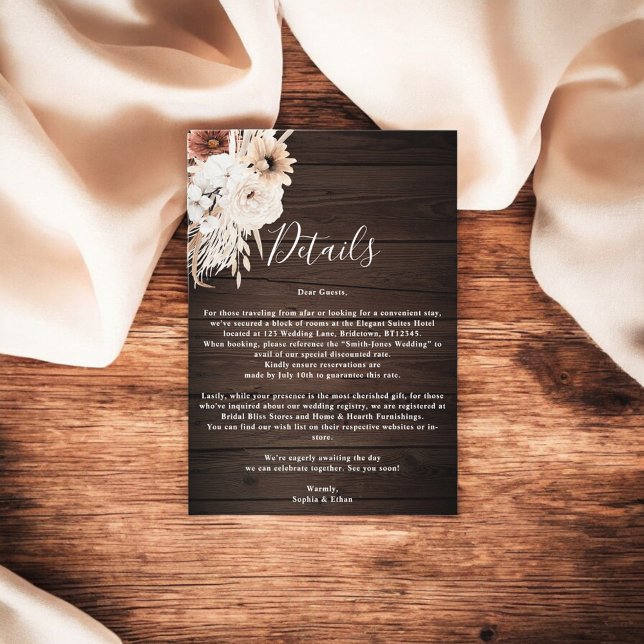 Boho Rustic Wood Fall Flowers Wedding Details Enclosure Card (Creator Uploaded)