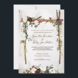 Boho Rustic Wood & Floral Arch Canopy Wedding Invitation<br><div class="desc">A beautiful watercolor wedding invitation featuring boho rustic florals in burgundy, chocolate, white and blush, in a wood canopy arch with floral and feathers. Perfect for your outdoor, rustic, nature, or boho themed wedding ceremony. Customize the text to say anything you need. Can be used for any occasion. There are...</div>