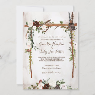 Boho Rustic Wood & Floral Arch Canopy Wedding Invitation
