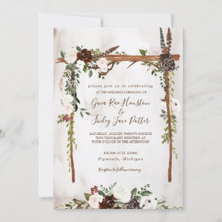 Boho Rustic Wood & Floral Arch Canopy Wedding Invitation
