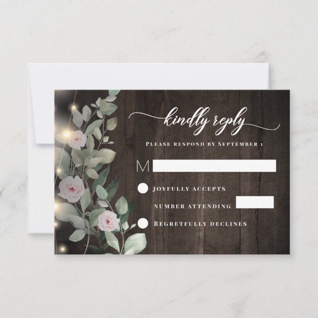 Boho Rustic Wood Lights Boho Greenery RSVP Card (Front)