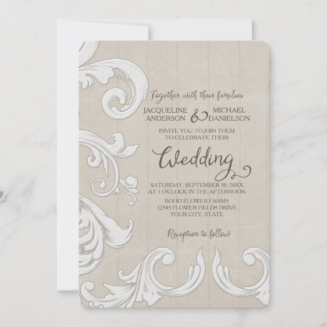 BOHO Rustic Wood n Lace Bohemian Country Chic Invitation (Front)