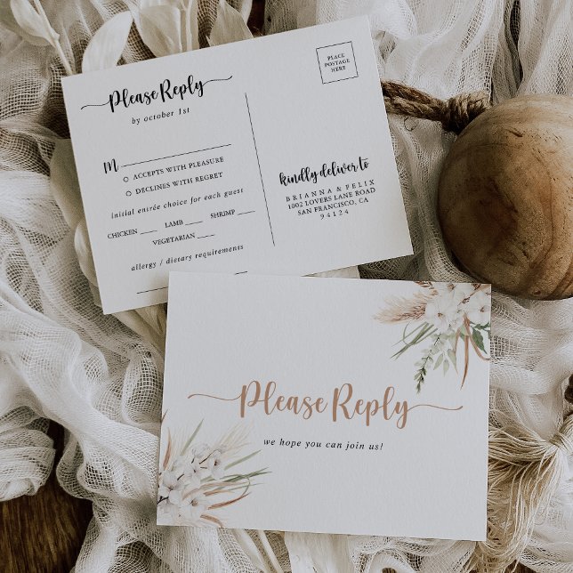 Boho rustique élégant menu floral choix RSVP (Créateur téléchargé)