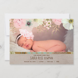 Boho Rustique Faire-part de naissance en plumes fl