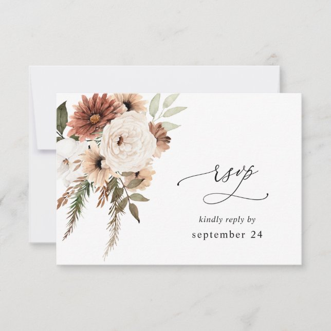 Boho rustique neutre Floral w Repas RSVP (Devant)