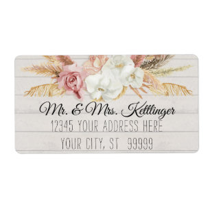 Boho Rustique Pampas Palm Blush Floral Vert Bois