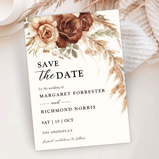 Boho Rusty Terracotta Rustic Floral Save the Date Invitation (Creator Uploaded)