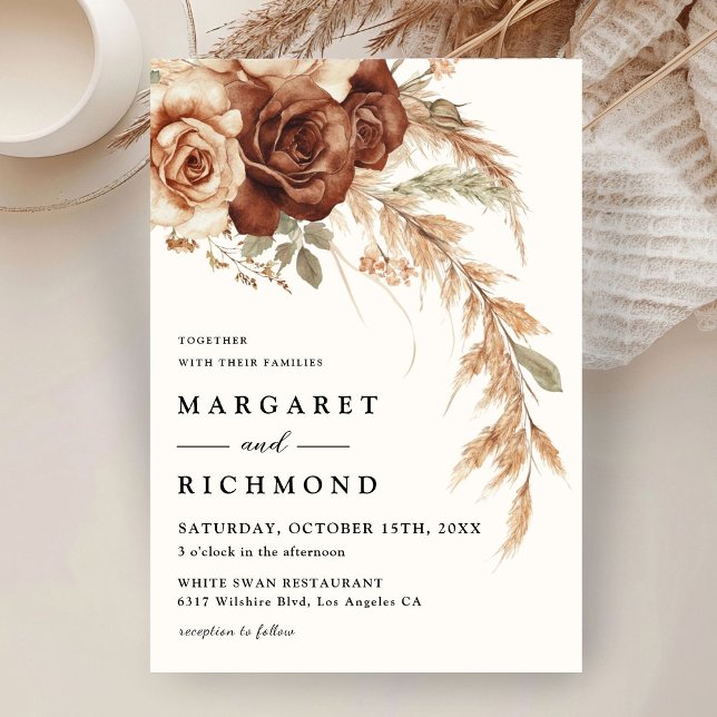 Boho Rusty Terracotta Rustic Floral Wedding Invitation (Creator Uploaded)