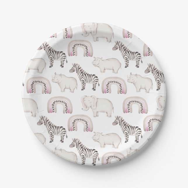 Boho Safari Animals Arch Pastel Baby Shower Paper Plate (Front)