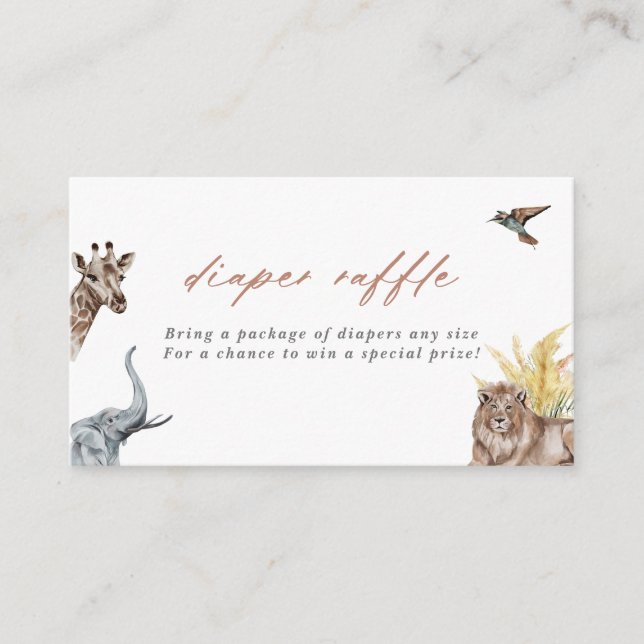 Boho Safari Animals Baby Shower Diaper Raffle Enclosure Card (Front)