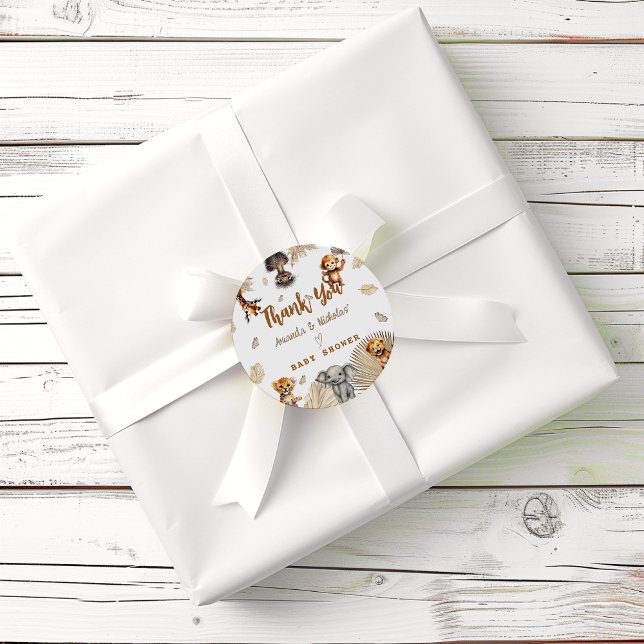 Boho Safari Animals Baby Shower Thank You Classic Round Sticker (Creator Uploaded)