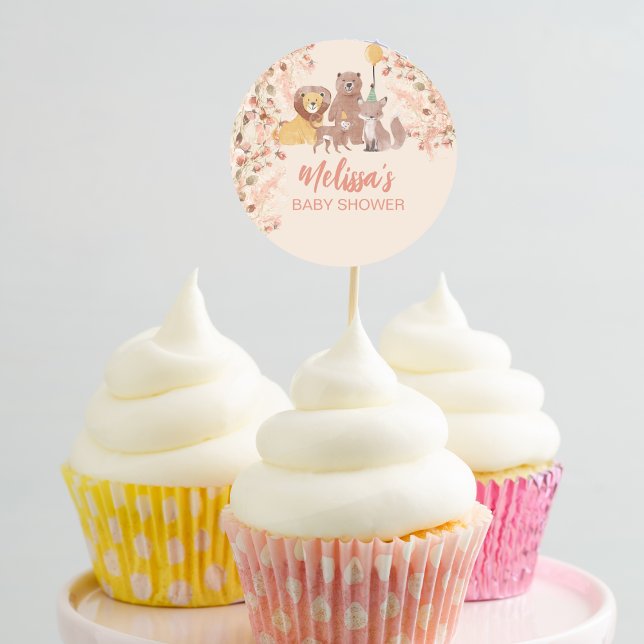 Boho Safari Blush Pink Pampas Grass Cupcake Topper Classic Round Sticker (Creator Uploaded)