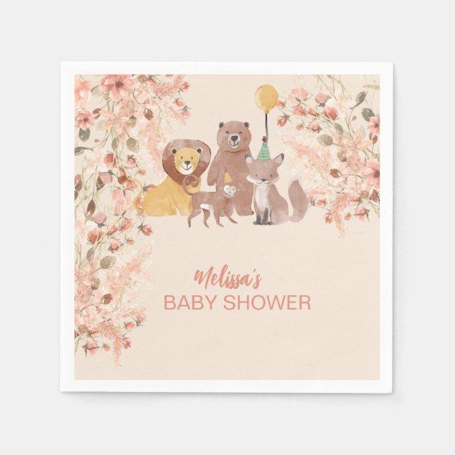 Boho Safari Blush Pink Pampas Grass Personalize Napkin (Front)