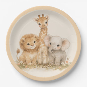 Boho Safari Cute Animal Earthy Neutral Baby Shower Paper Plate