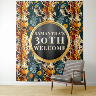 Boho Safari Giraffe 30th Birthday Welcome Tapestry