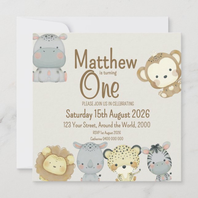 Boho Safari Invitation d'anniversaire (Devant)