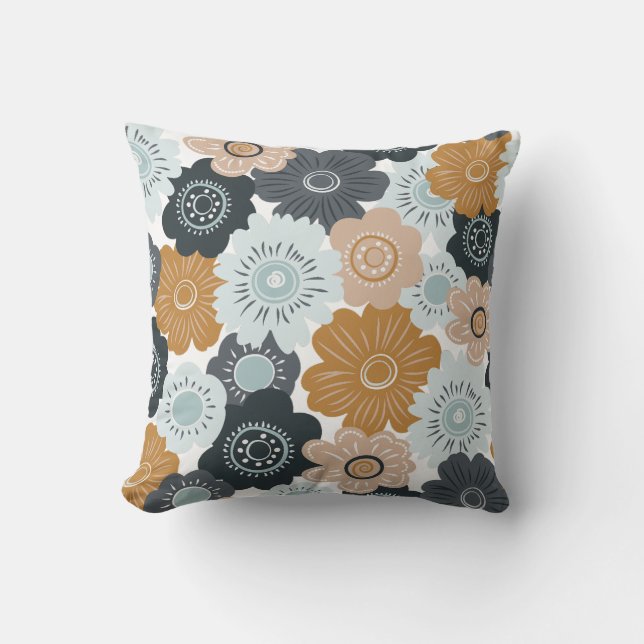 Boho Sage Botanical Pattern Illustration Throw Pillow (Front)