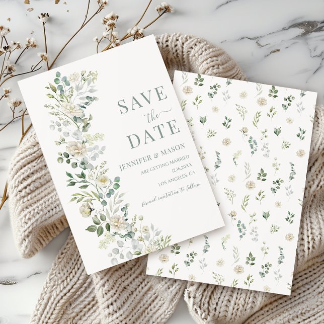 Boho Sage Eucalyptus Floral Wreath Save The Date Invitation (Creator Uploaded)