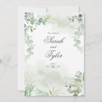 Boho Sage Floral Elegant Wedding Invitation
