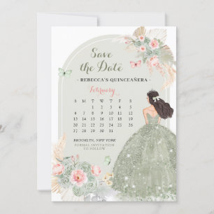 Boho Sage Green 15 Años Save The Date Calendar Invitation