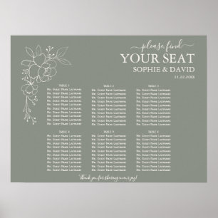 Boho Sage Green 6 Table Wedding Seating Chart