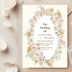 boho sage green and pampas grass wedding invitation