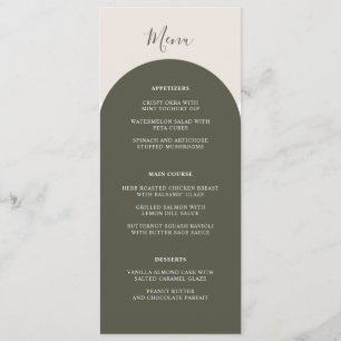 Boho Sage Green Arches Retro Wedding Dinner Menu