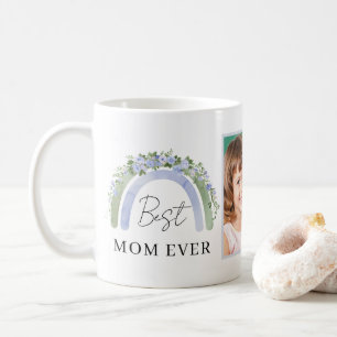 Boho Sage Green Blue Flowers Watercolor Rainbow Coffee Mug