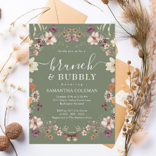 Boho Sage Green Brunch and Bubbly Bridal Shower Invitation