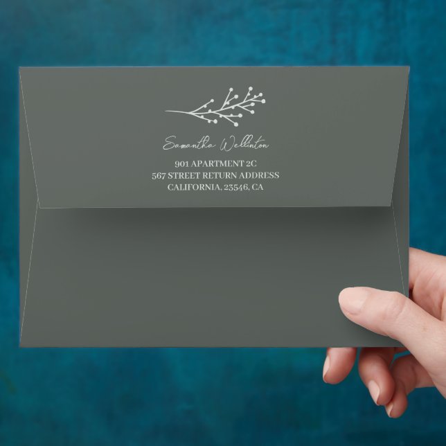 Boho sage green dried flowers bohemian wedding envelope (Hand)