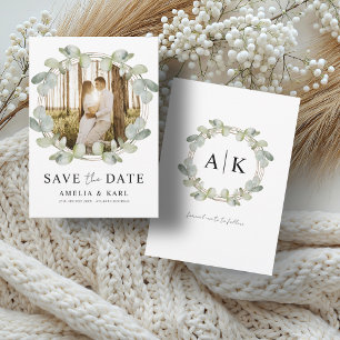 Boho Sage Green Eucalyptus & Photo Wedding Save The Date