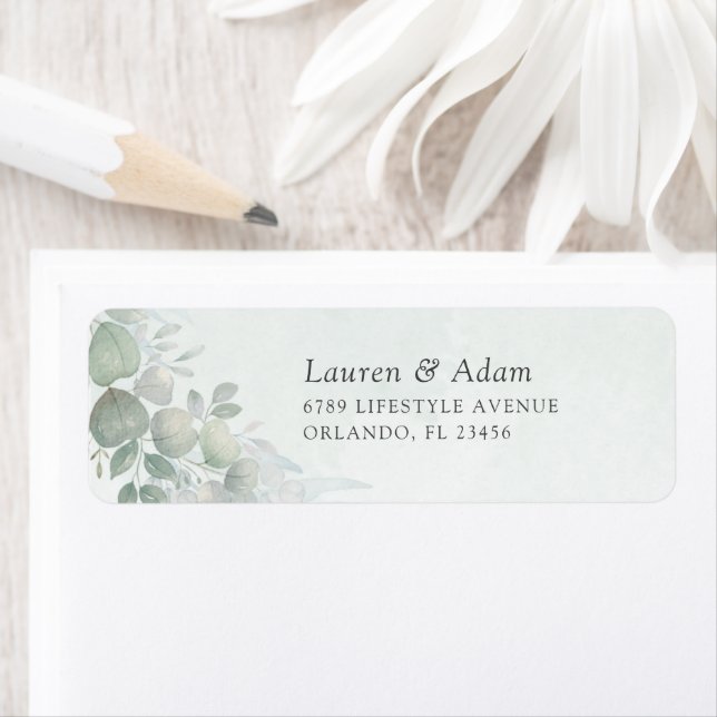 Boho Sage Green Eucalyptus Wedding Address Label (En situation)
