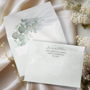 Boho Sage Green Eucalyptus Wedding Envelope