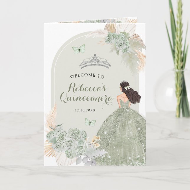 Boho Sage Green Floral 15 Años Program Template (Front)