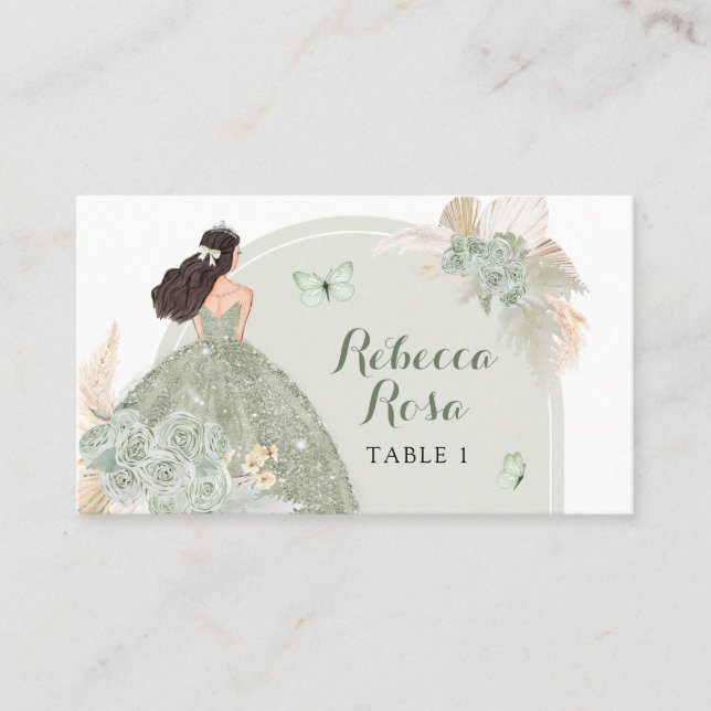 Boho Sage Green Floral Quinceañera Carte Place (Devant)