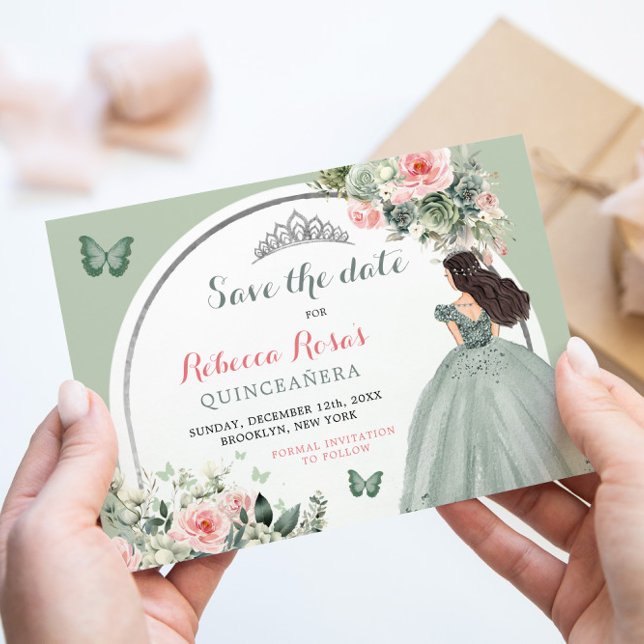 Boho Sage Green Floral Quinceañera Save The Date Invitation (Creator Uploaded)