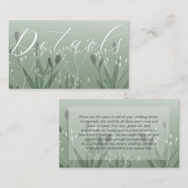Boho Sage Green Foliage Wedding Details  Enclosure Card (Front/Back)