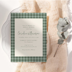 Boho Sage Green Gingham Plaid Bridal Shower Invitation
