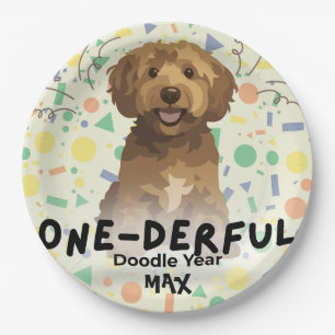 Boho Sage Green Goldendoodle First Birthday Party  Paper Plate