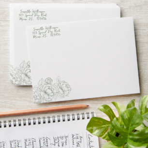 Boho Sage Green Minimalist Floral Wedding Envelope