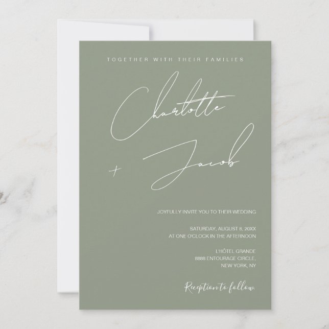 Boho Sage Green Minimalist Simple Wedding Invitation (Front)