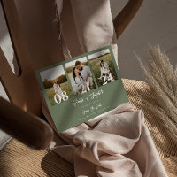 Boho Sage Green Modern Three Photos Wedding