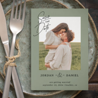 Boho Sage Green Photo Save The Date Card