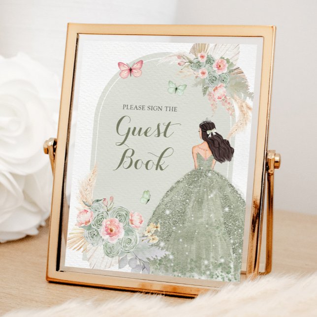 Boho Sage Green Pink Quinceañera Livre d'or (Créateur téléchargé)