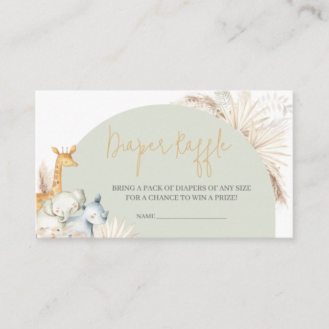 Boho Sage Green Safari Baby Shower Diaper Raffle Enclosure Card (Front)