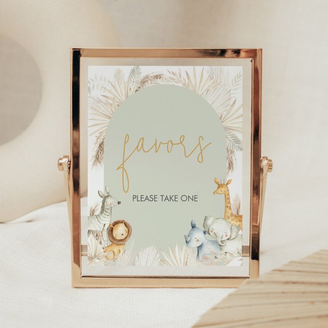 Boho Sage Green Safari Favours Poster (Hello Baby Safari Baby Shower  Favors Sign)